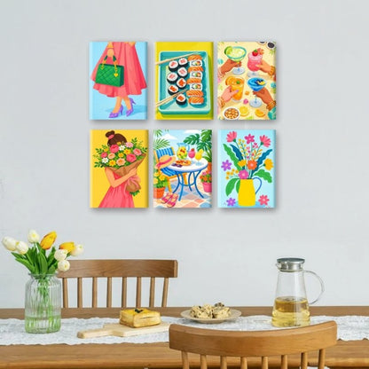 6 Mini-Gemälde | Buntes Frühling Set