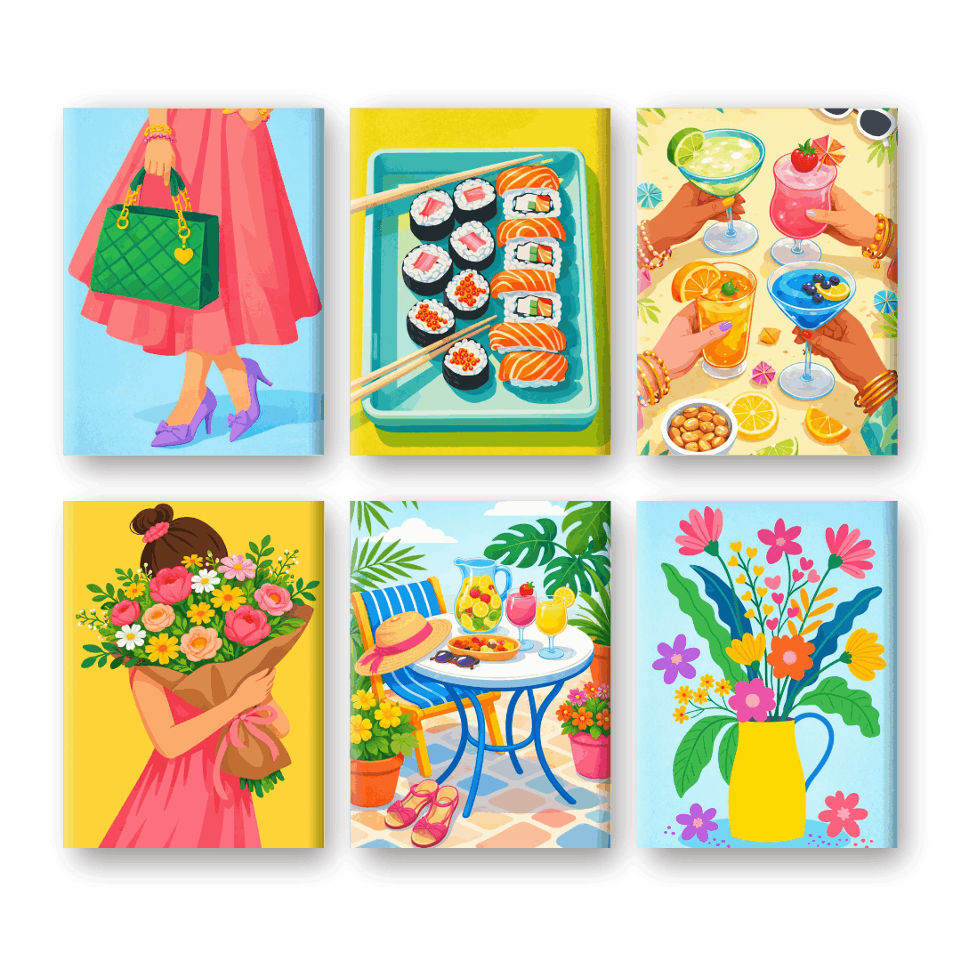 6 Mini-Gemälde | Buntes Frühling Set - Malen nach Zahlen