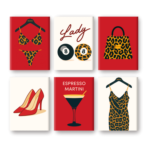 6 Mini-Gemälde | Leopardenmuster Set