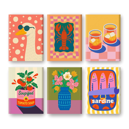 6 Mini-Gemälde | Hummer & Sardinen Set