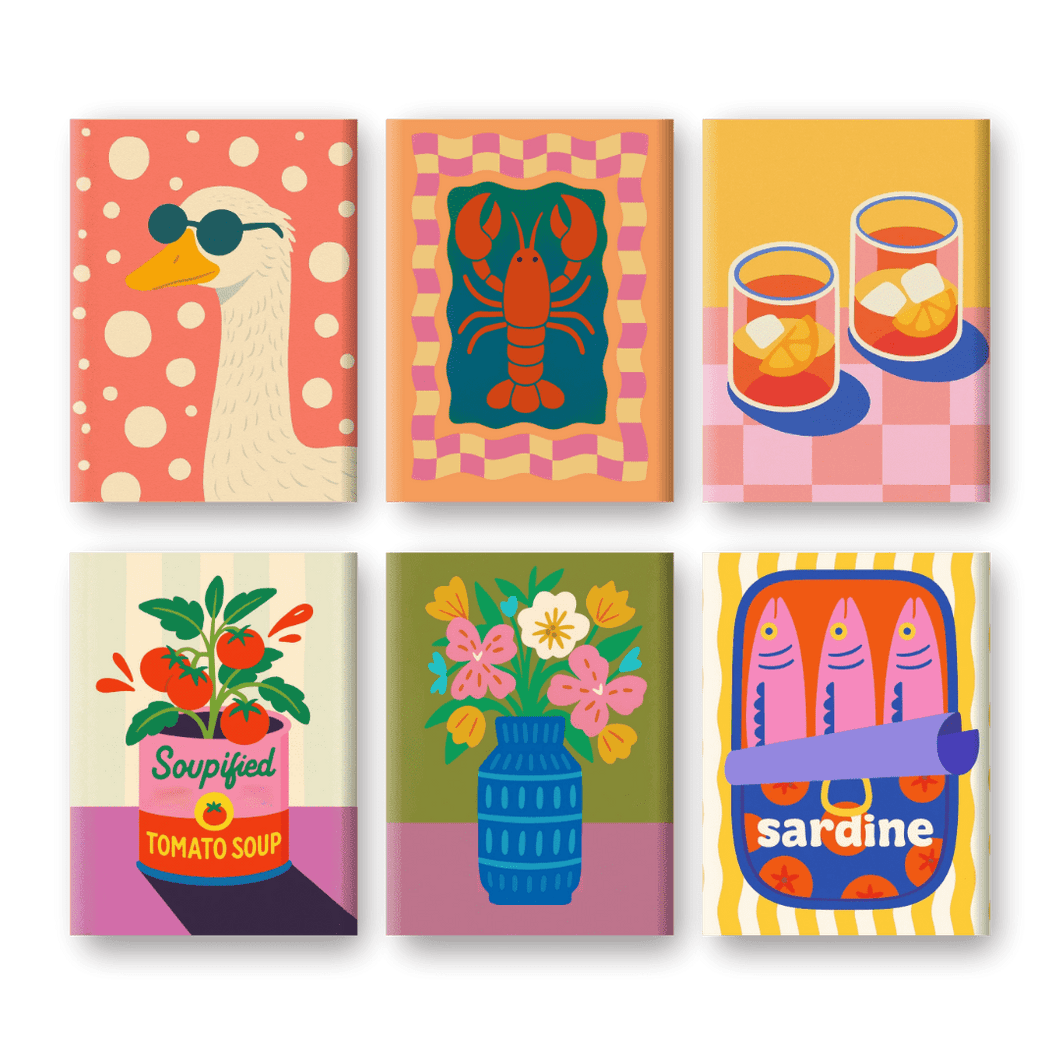 6 Mini Gemälde | Hummer & Sardinen Set