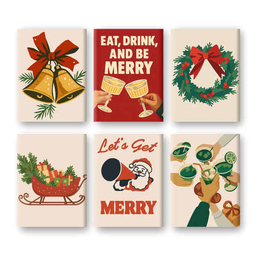6 Mini-Gemälde |  Merry Xmas Set