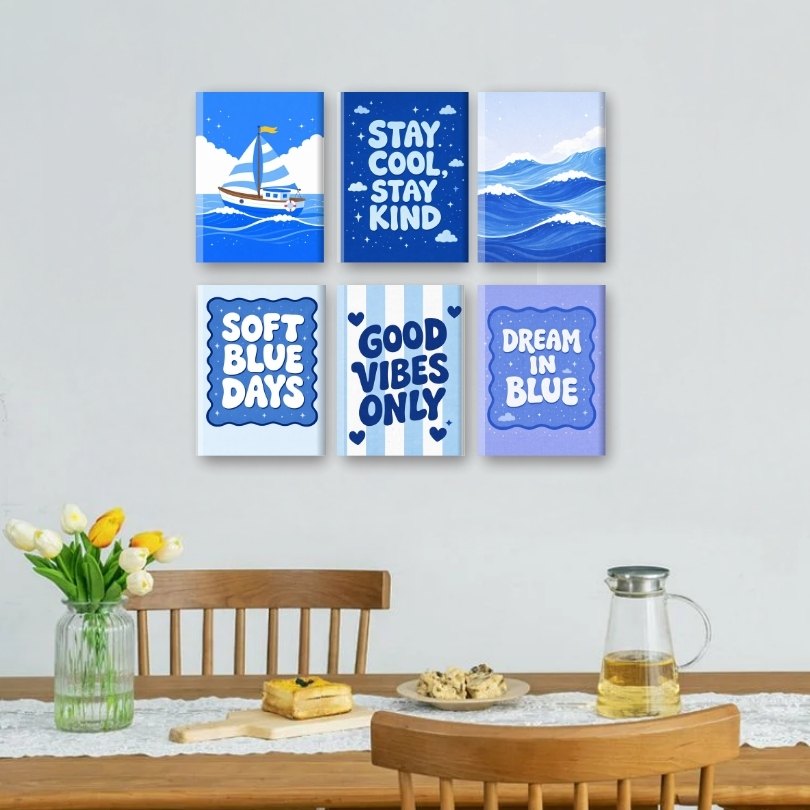 6 Mini-Gemälde | Ozeanblau Set