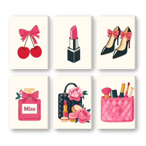 6 Mini-Gemälde | Rosa Accessoires Set