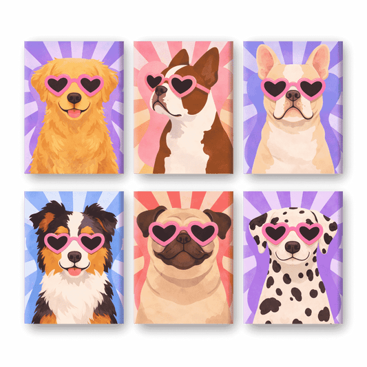 6 Mini-Gemälde | Pop Art Welpen Set-Malen nach zahlen