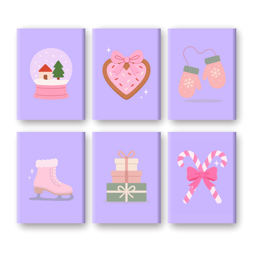 6 Mini-Gemälde | Lila Winter Set