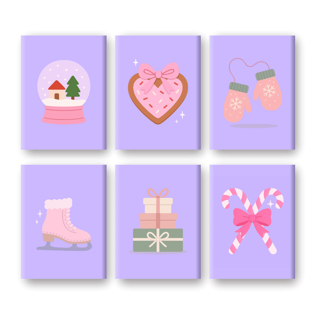 6 Mini Gemälde | Lila Winter Set
