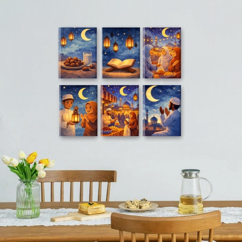 6 Mini-Gemälde | Ramadan Abend Set
