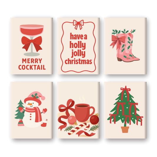 6 Mini-Gemälde | Rotes und Rosafarbenes Weihnachts Set-Malen nach zahlen