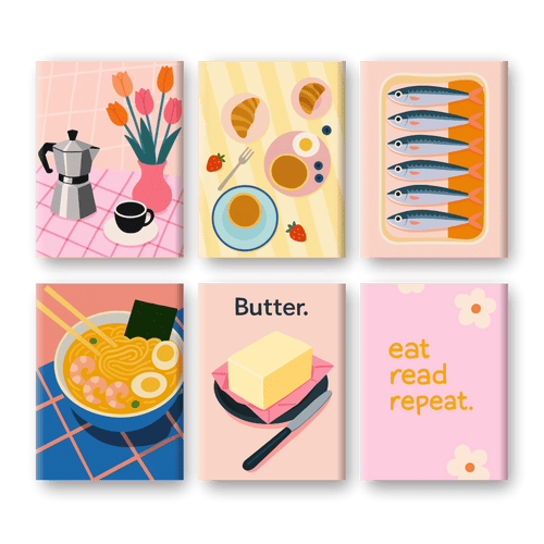 6 Mini-Gemälde | Retro Brunch Set