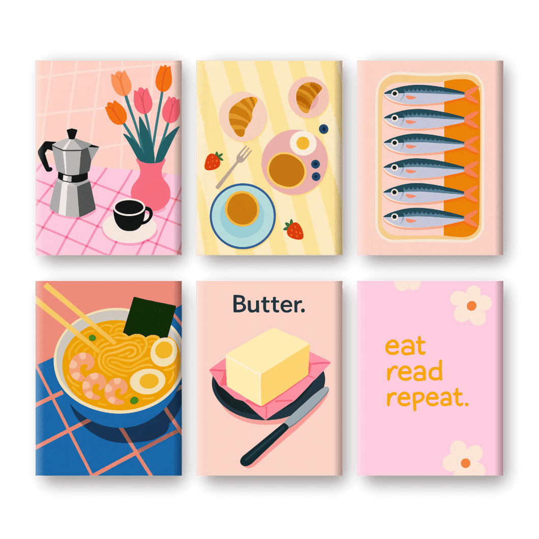 6 Mini Gemälde | Retro Brunch Set