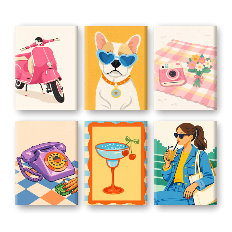 6 Mini-Gemälde | Retro Pop Set-Malen nach zahlen