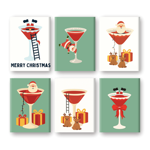 6 Mini-Gemälde | Santa & Cocktail Set