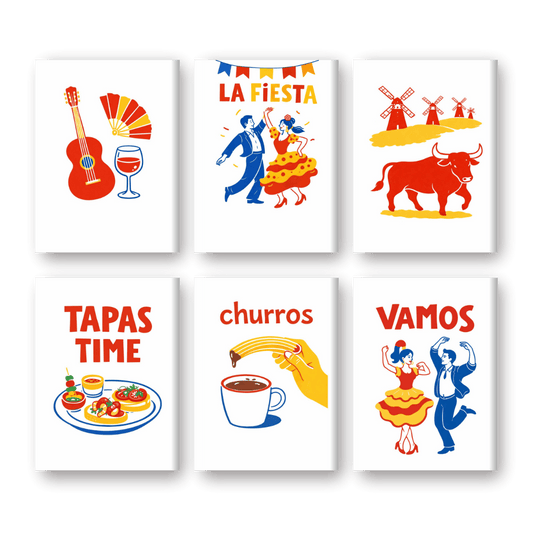 6 Mini-Gemälde | Spanisches Fiesta Set - Malen nach Zahlen