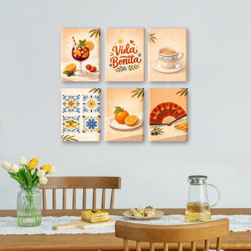 6 Mini Gemälde | Spanisches Vida Bonita Set