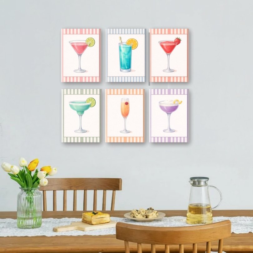 6 Mini-Gemälde | Gestreiftes Cocktail-Set