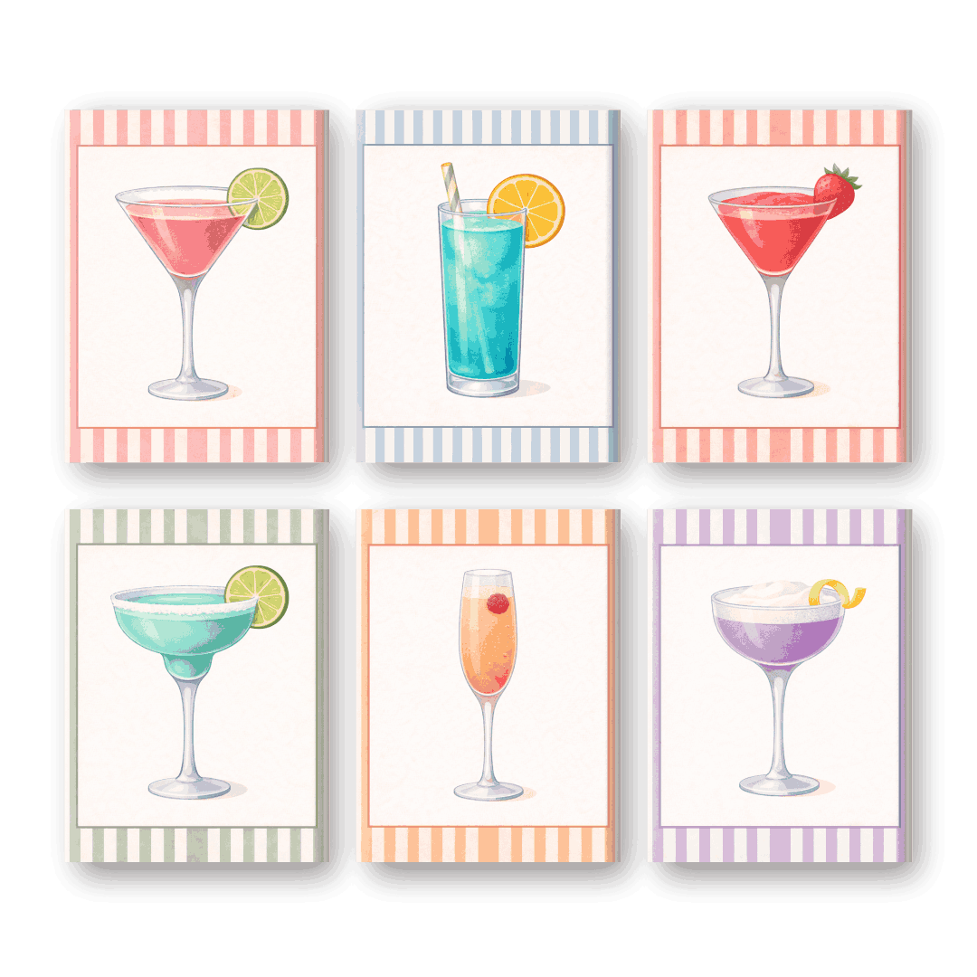 6 Mini-Gemälde | Gestreiftes Cocktail-Set - Malen nach Zahlen