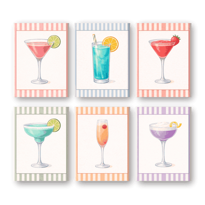 6 Mini-Gemälde | Gestreiftes Cocktail-Set - Malen nach Zahlen