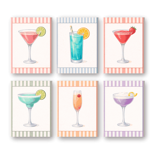 6 Mini-Gemälde | Gestreiftes Cocktail-Set - Malen nach Zahlen
