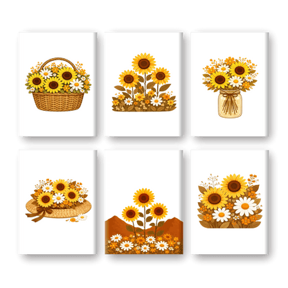6 Mini-Gemälde | Sonnenblumen Set-Malen nach zahlen