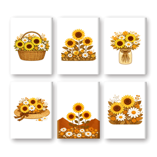 6 Mini-Gemälde | Sonnenblumen Set-Malen nach zahlen