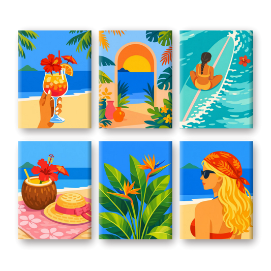 6 Mini-Gemälde | Tropisches Strandset-Malen nach zahlen