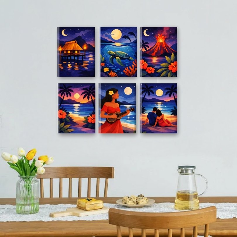 6 Mini-Gemälde | Tropische Nacht-Set