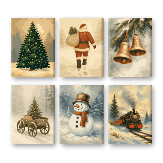 6 Mini-Gemälde | Vintage Weihnachten Set-Malen nach zahlen