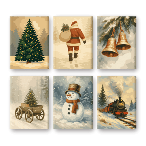 6 Mini-Gemälde | Vintage Weihnachten Set