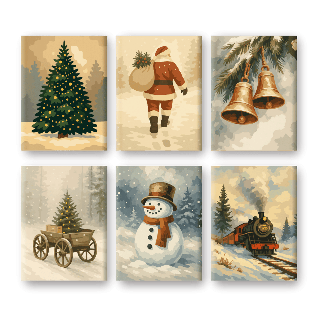 6 Mini Gemälde | Vintage Weihnachten Set