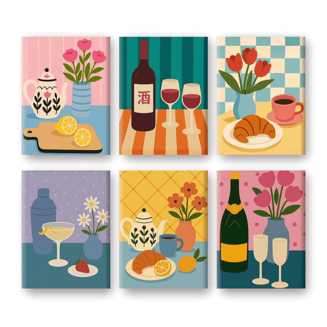 6 Mini Gemälde | Vintage Küchen Set