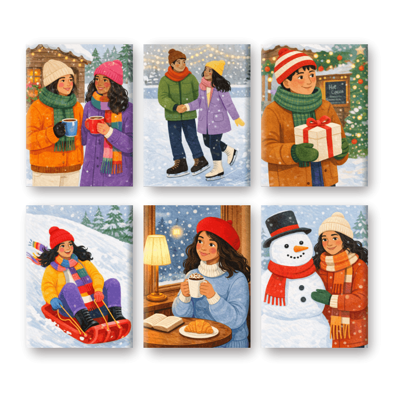 6 Mini-Gemälde | Winterspaß Set-Malen nach zahlen