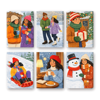 6 Mini-Gemälde | Winterspaß Set-Malen nach zahlen