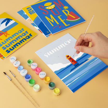 6 Mini-Gemälde auf Holzplatte – Sommerlicher Sonnenuntergang Set