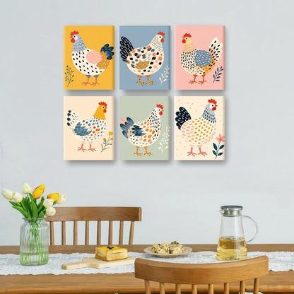 6 Mini-Gemälde | Vornehme Hennen Set