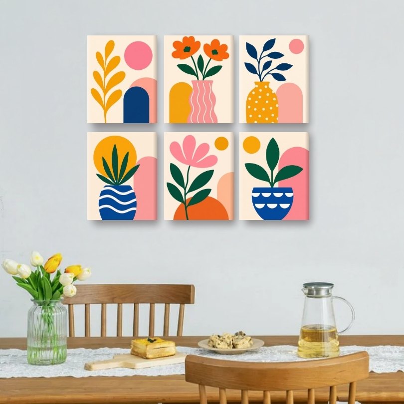 6 Mini-Gemälde | Abstrakte Blüten Set