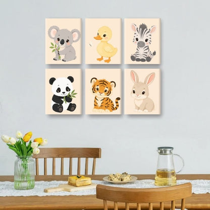 6 Mini-Gemälde | Tierbabys Set
