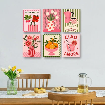 6 Mini-Gemälde | Pink Market Set