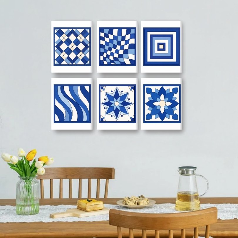 6 Mini-Gemälde | Delft Blue Muster Set