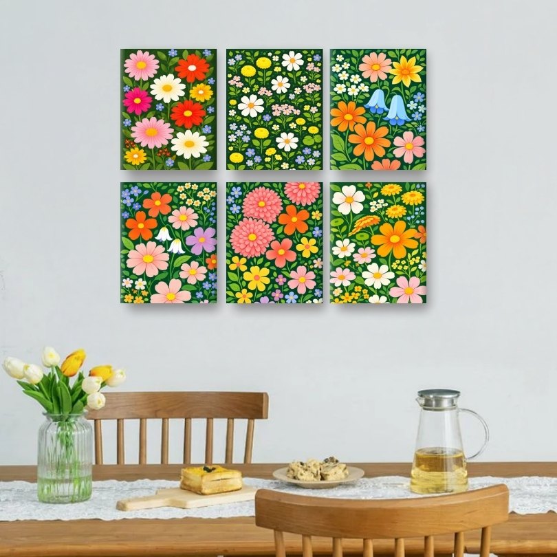 6 Mini-Gemälde | Blumenfeld Set