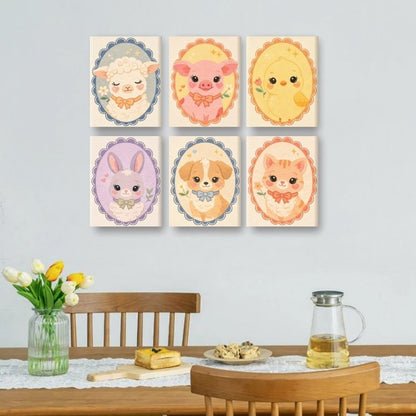 6 Mini-Gemälde | Süße Tiere Set