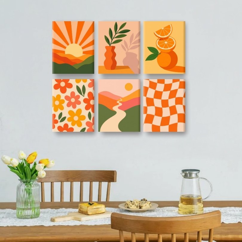 6 Mini-Gemälde | Goldene Zitrusfrüchte Set