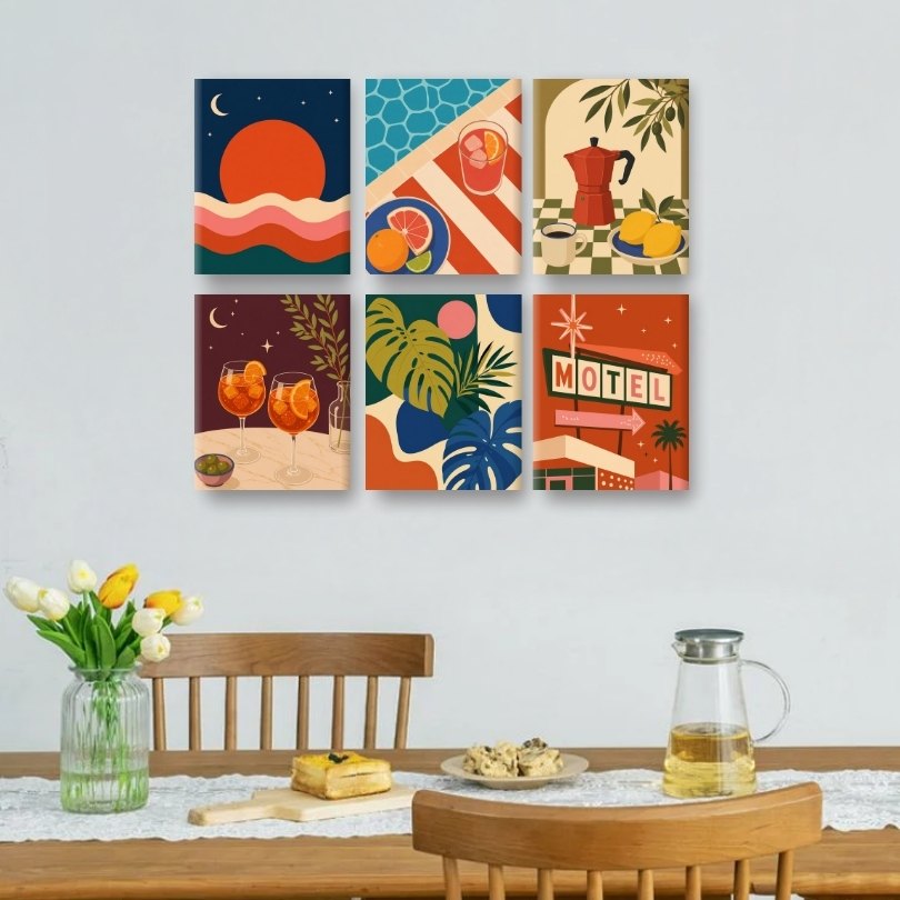 6 Mini-Gemälde | Abendglühen Set