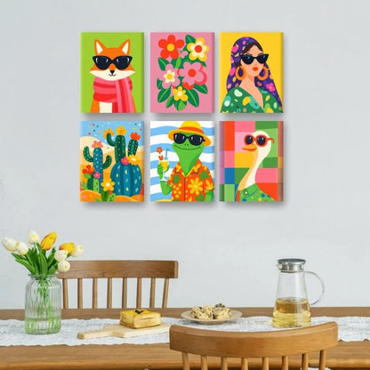 6 Mini-Gemälde | Farbenfrohe Freunde Set
