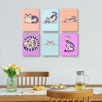 6 Mini-Gemälde | Verspielte Katzen Set