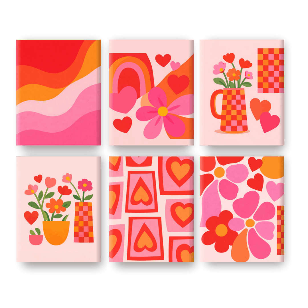 6 Mini-Gemälde | Liebe & Blumen Set - Malen nach Zahlen
