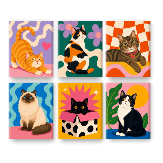 6 Mini-Gemälde | Katzenfreunde Set - Malen nach Zahlen