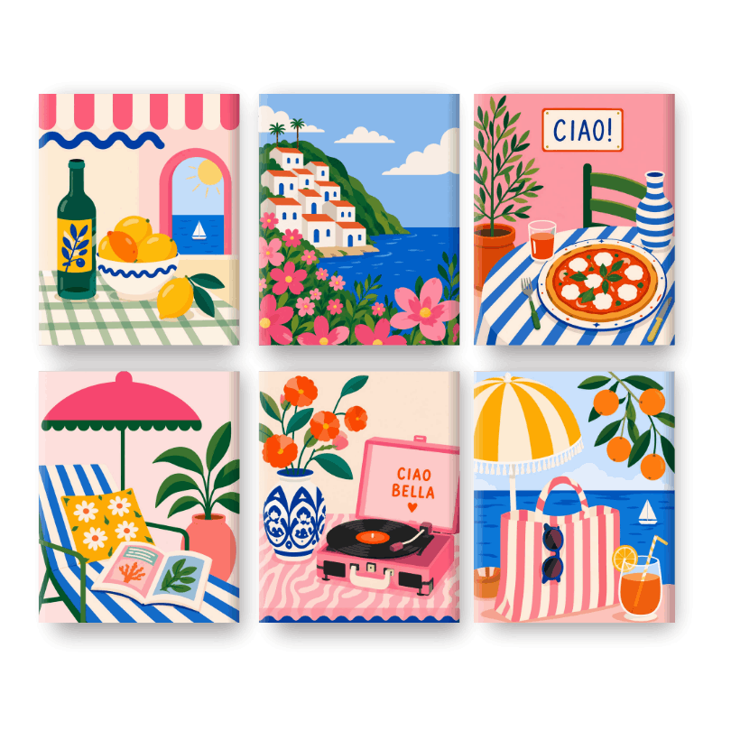 6 Mini-Gemälde | Strandtag Set - Malen nach Zahlen