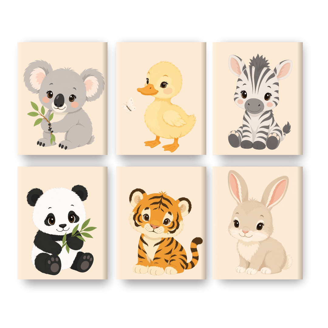 6 Mini-Gemälde | Tierbabys Set - Malen nach Zahlen