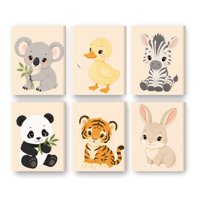 6 Mini-Gemälde | Tierbabys Set - Malen nach Zahlen